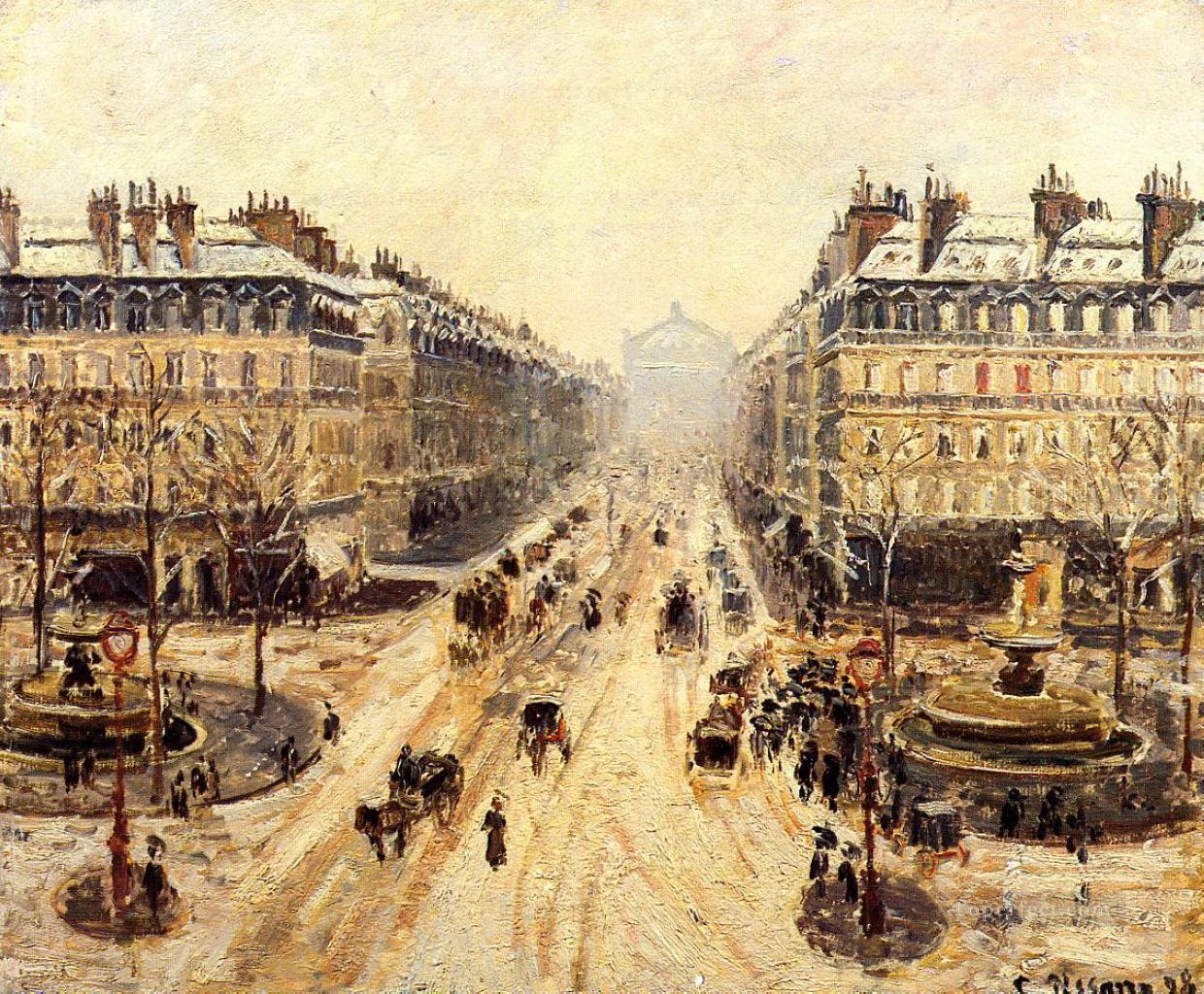 オペラ大通り 雪の影響 1898年 カミーユ・ピサロ油絵